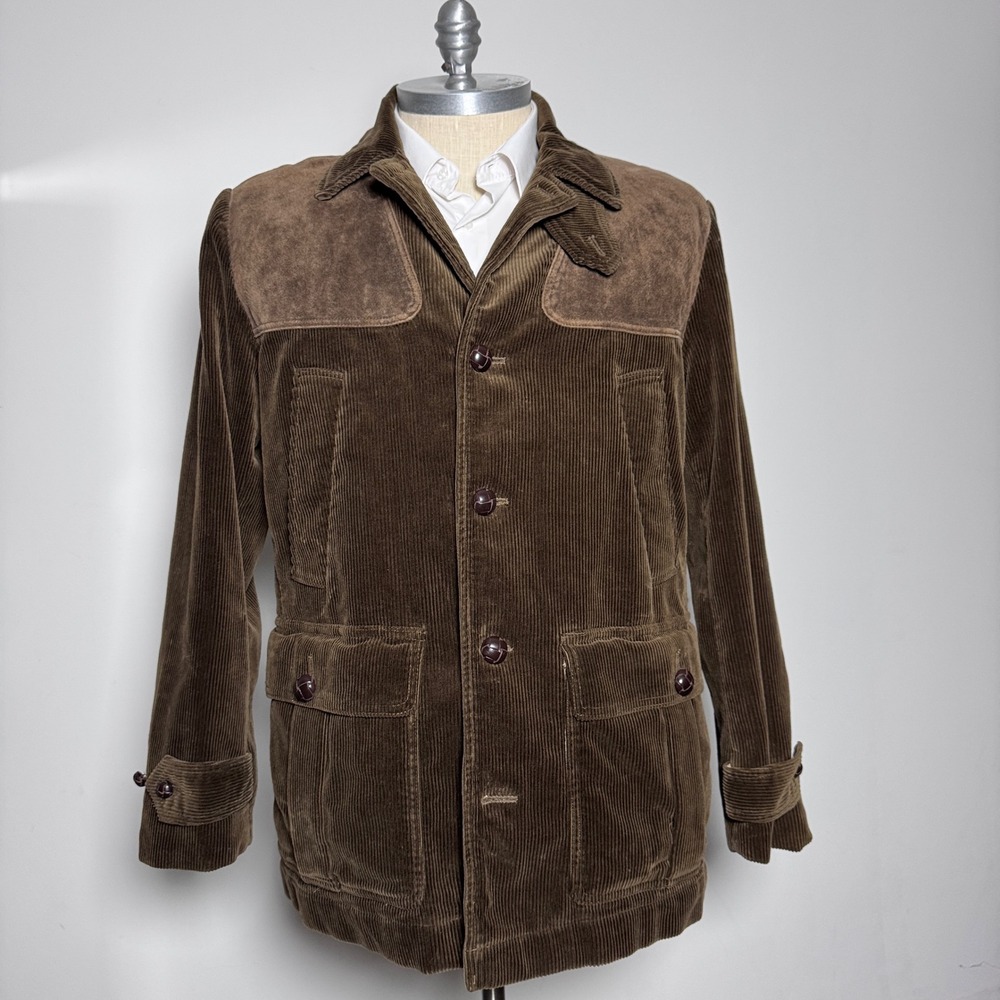 1990s Polo Ralph Lauren Vintage Corduroy Leather Hunting Loden Jacket XL